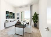 Thumbnail 44 of 104 - A modern room with a glass table and a white chair at The Grand Apartments, Oakland 94612